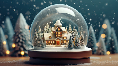Snow globe with christmas house in snowy forest. 3D renderingの素材