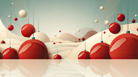 Christmas and New Year background with red balls. 3D rendering.の素材