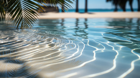 Reflection of palm leaf in swimming pool with sunlight. Summer backgroundの素材