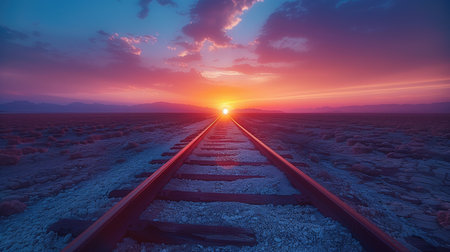 Railway at sunset in the desert. 3d render illustration.の素材