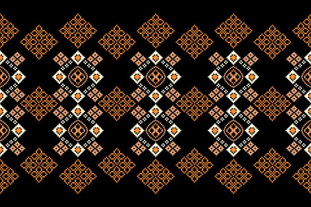 Ethnic geometric fabric pattern Cross Stitch.Ikat embroidery Ethnic oriental Pixel pattern black background. Abstract,vector,illustration. Texture,frame,motifs,wallpaper.のイラスト素材