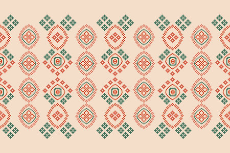 Ethnic geometric fabric pattern Cross Stitch.Ikat embroidery Ethnic oriental Pixel pattern brown...