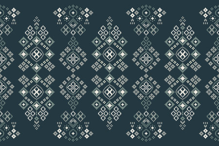 Ethnic geometric fabric pattern Cross Stitch.Ikat embroidery Ethnic oriental Pixel pattern silver gray background. Abstract,vector,illustration. Texture,clothing,frame,motifs.のイラスト素材