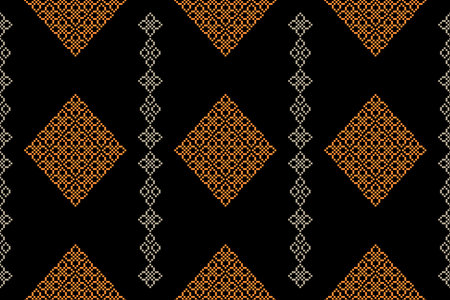 Ethnic geometric fabric pattern Cross Stitch.Ikat embroidery Ethnic oriental Pixel pattern black...