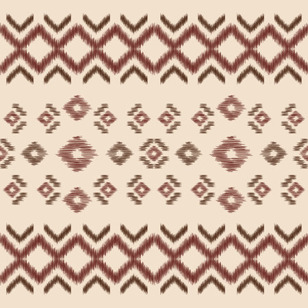 Ethnic Ikat fabric pattern geometric style.African Ikat embroidery Ethnic oriental pattern brown cream background. Abstract,vector,illustration.Texture,clothing,frame,decoration.のイラスト素材