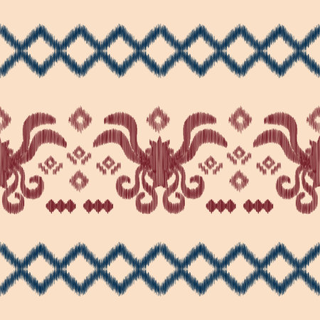 Ethnic Ikat fabric pattern geometric style.African Ikat embroidery Ethnic oriental pattern brown cream background. Abstract,vector,illustration.Texture,clothing,frame,decoration.のイラスト素材