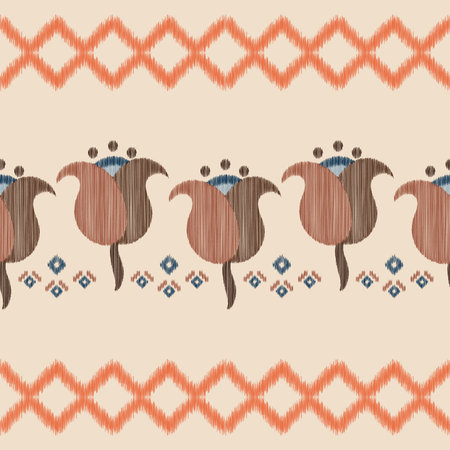 Ethnic Ikat fabric pattern geometric style.African Ikat embroidery Ethnic oriental pattern brown...