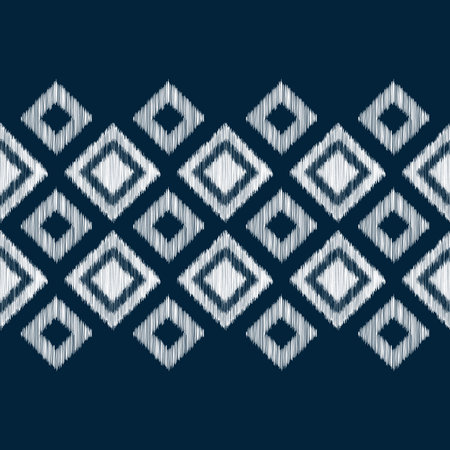 Ethnic Ikat fabric pattern geometric style.African Ikat embroidery Ethnic oriental pattern blue background. Abstract,vector,illustration.Texture,clothing,frame,decoration.のイラスト素材