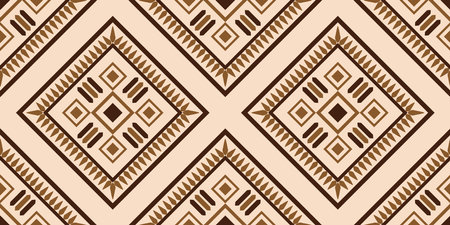 Ethnic Ikat fabric pattern geometric style.African Ikat embroidery Ethnic oriental pattern brown cream background. Abstract,vector,illustration.Texture,clothing,frame.のイラスト素材
