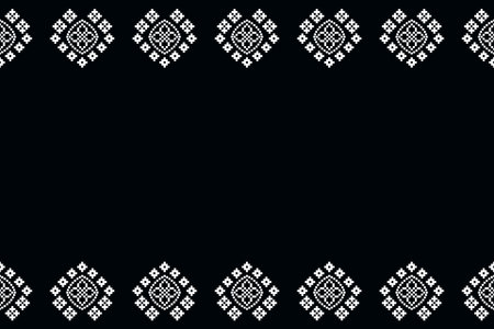Ethnic geometric fabric pattern Cross Stitch.Ikat embroidery Ethnic oriental Pixel pattern black background. Abstract,vector,illustration. Texture,clothing,frame,decoration,motifs.のイラスト素材