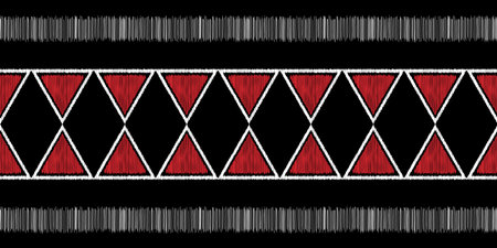Ethnic Ikat fabric pattern geometric style.African Ikat embroidery Ethnic oriental pattern black background. Abstract,vector,illustration.Texture,clothing,frame,decoration,motif.のイラスト素材