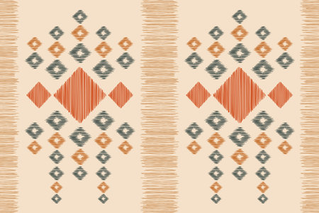 Ethnic Ikat fabric pattern geometric style.African Ikat embroidery Ethnic oriental pattern brown cream background. Abstract,vector,illustration.Texture,clothing,frame,decoration.のイラスト素材