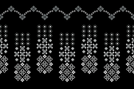 Ethnic geometric fabric pattern Cross Stitch.Ikat embroidery Ethnic oriental Pixel pattern black background. Abstract,vector,illustration. Texture,clothing,frame,decoration,motifs.のイラスト素材