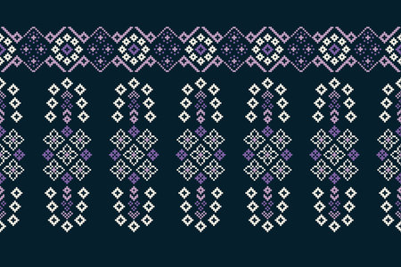 Ethnic geometric fabric pattern Cross Stitch.Ikat embroidery Ethnic oriental Pixel pattern blue background. Abstract,vector,illustration. Texture,clothing,frame,decoration,motifs.のイラスト素材