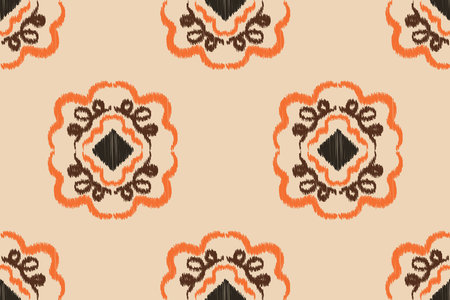 Ethnic Ikat fabric pattern geometric style.African Ikat embroidery Ethnic oriental pattern brown cream background. Abstract,vector,illustration.Texture,clothing,frame,decoration.のイラスト素材
