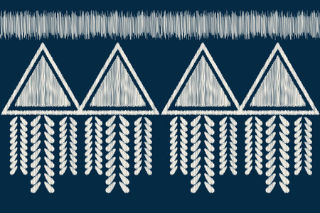 Ethnic Ikat fabric pattern geometric style.African Ikat embroidery Ethnic oriental pattern blue background. Abstract,vector,illustration.Texture,clothing,frame,decoration,motif.のイラスト素材