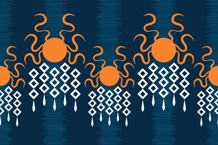 Ethnic Ikat fabric pattern geometric style.African Ikat embroidery Ethnic oriental pattern blue background. Abstract,vector,illustration.Texture,clothing,frame,decoration,motif.のイラスト素材