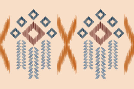 Ethnic Ikat fabric pattern geometric style.African Ikat embroidery Ethnic oriental pattern brown cream background. Abstract,vector,illustration.Texture,clothing,frame,decoration.のイラスト素材
