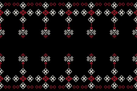 Ethnic geometric fabric pattern Cross Stitch.Ikat embroidery Ethnic oriental Pixel pattern black...