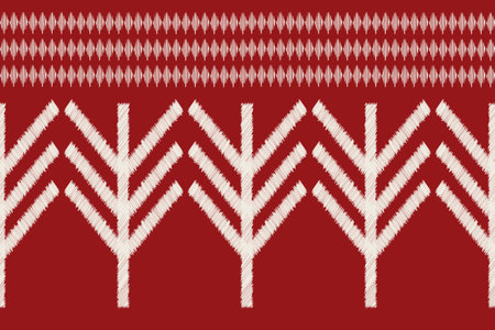 Ethnic Ikat fabric pattern geometric style.African Ikat embroidery Ethnic pattern red christmas day background. Abstract,vector,illustration.Texture,clothing,frame,decoration,motifのイラスト素材