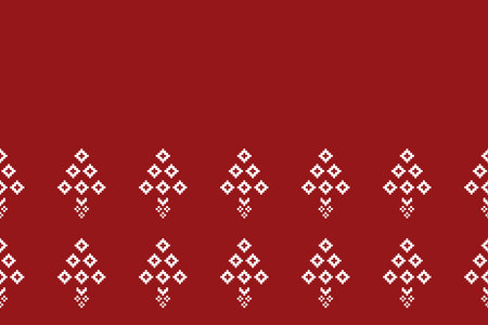 Ethnic geometric fabric pattern Cross Stitch.Ikat embroidery Ethnic oriental Pixel pattern red christmas day background. Abstract,vector,illustration. Texture,frame,decoration.のイラスト素材