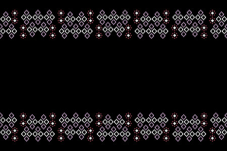 Ethnic geometric fabric pattern Cross Stitch.Ikat embroidery Ethnic oriental Pixel pattern black background. Abstract,vector,illustration. Texture,clothing,frame,decoration,motifs.のイラスト素材
