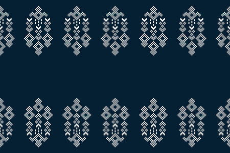 Ethnic geometric fabric pattern Cross Stitch.Ikat embroidery Ethnic oriental Pixel pattern navy blue...
