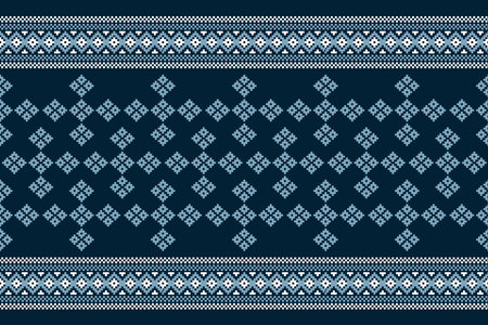 Ethnic geometric fabric pattern Cross Stitch.Ikat embroidery Ethnic oriental Pixel pattern navy blue background. Abstract,vector,illustration. Texture,clothing,scarf,decoration.のイラスト素材