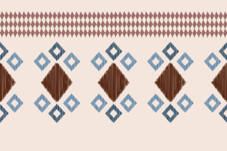 Ethnic Ikat fabric pattern geometric style.African Ikat embroidery Ethnic oriental pattern brown cream background. Abstract,vector,illustration.Texture,clothing,frame,decoration.のイラスト素材