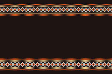 Ethnic geometric fabric pattern Cross Stitch.Ikat embroidery Ethnic oriental Pixel pattern brown background. Abstract,vector,illustration. Texture,clothing,scarf,decoration,motifs.のイラスト素材