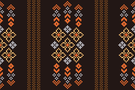 Ethnic geometric fabric pattern Cross Stitch.Ikat embroidery Ethnic oriental Pixel pattern brown...