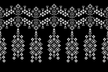 Traditional ethnic motifs ikat geometric fabric pattern cross stitch.Ikat embroidery Ethnic oriental Pixel black background.Abstract,vector,illustration. Texture,scarf,decoration.のイラスト素材