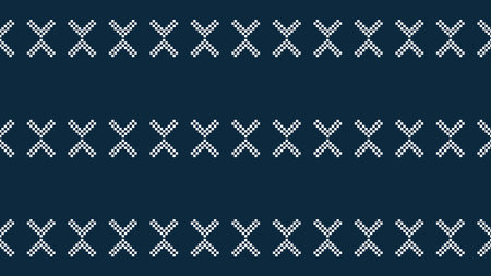 Traditional ethnic motifs ikat geometric fabric pattern cross stitch.Ikat embroidery Ethnic oriental Pixel navy blue background. Abstract,vector,illustration. Texture,scarf,decor.のイラスト素材