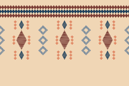 Traditional Ethnic ikat motif fabric pattern background geometric .Ikat embroidery Ethnic pattern brown cream background wallpaper. Abstract,vector,illustration.Texture,frame.のイラスト素材