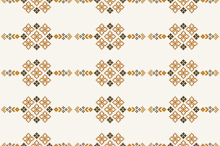 ethnic, motif, geometric, cross stitch, background, pattern, pixel, embroidery, traditional, wallpaper, ikat, cream, frame, fabric, geometry, cream background, cross, stitch, knittのイラスト素材