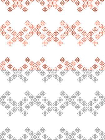 Traditional ethnic motifs ikat geometric fabric pattern cross stitch.Ikat embroidery Ethnic coloring paint pixel white background. Abstract,vector,illustration. Texture,decoration.のイラスト素材