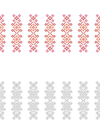 Traditional ethnic motifs ikat geometric fabric pattern cross stitch.Ikat embroidery Ethnic coloring paint pixel white background. Abstract,vector,illustration. Texture,decoration.のイラスト素材