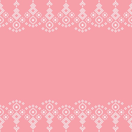 Ethnic geometric fabric pattern Cross Stitch.Embroidery Ethnic oriental Pixel pattern rose pink gold pastel background. Abstract,vector,illustration. Texture,clothing,scarf,decor.のイラスト素材