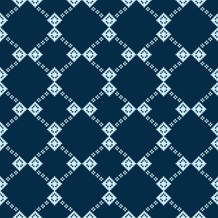 Traditional ethnic motifs ikat geometric fabric pattern cross stitch.Ikat embroidery Ethnic oriental Pixel navy blue background. Abstract,vector,illustration. Texture,decoration.のイラスト素材