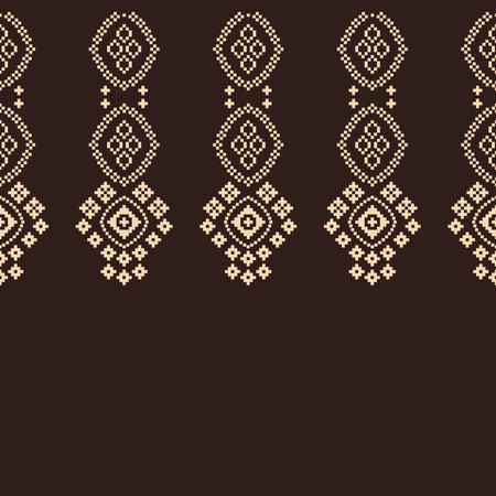 Traditional black ethnic motifs ikat geometric fabric pattern cross stitch.Ikat embroidery Ethnic oriental Pixel brown background.Abstract,vector,illustration. Texture,decoration.のイラスト素材