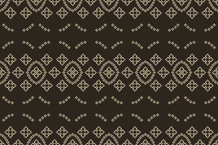 Traditional black ethnic motifs ikat geometric fabric pattern cross stitch.Ikat embroidery Ethnic oriental Pixel brown background.Abstract,vector,illustration. Texture,decoration.のイラスト素材