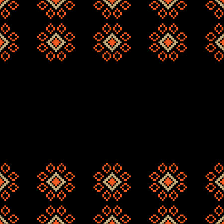 Traditional black ethnic motifs ikat geometric fabric pattern cross stitch.Ikat embroidery Ethnic oriental Pixel black background.Abstract,vector,illustration. Texture,decoration.のイラスト素材