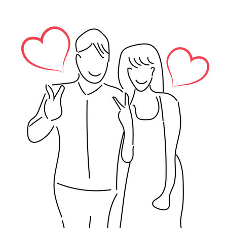Sketch love concept minimal couple in love drawing line art couple lovely drawn together line love concept with white ioslated background. Abstract,vector,illustration.のイラスト素材