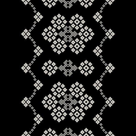 Traditional black ethnic motifs ikat geometric fabric pattern cross stitch.Ikat embroidery Ethnic...