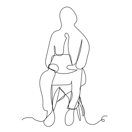 Sketch outline concept minimal business man in drawing continuous line art. male business concept success talent hand drawn with white ioslated background. Abstract,vector.のイラスト素材