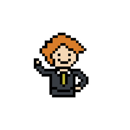 Cute pixel cartoon 8bit character business man businessman smart game vector for decoration business...