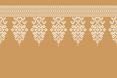 Traditional black ethnic motifs ikat geometric fabric pattern cross stitch.Ikat embroidery Ethnic oriental Pixel brown background.Abstract,vector,illustration. Texture,decoration.のイラスト素材