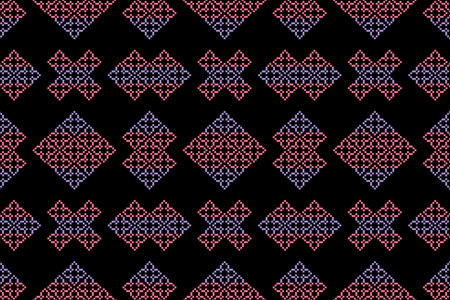 Traditional black ethnic motifs ikat geometric fabric pattern cross stitch.Ikat embroidery Ethnic...