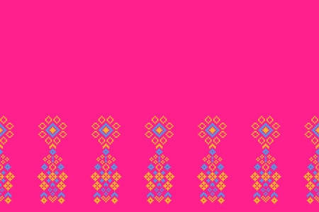 Ethnic geometric fabric pattern Cross Stitch.Embroidery Ethnic oriental Pixel pattern colorful pink...
