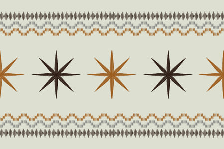 Ethnic Traditional ikat motif fabric pattern geometric style.Ikat embroidery Ethnic oriental pattern cream background wallpaper. Abstract,vector,illustration.Texture,frame,decor.のイラスト素材
